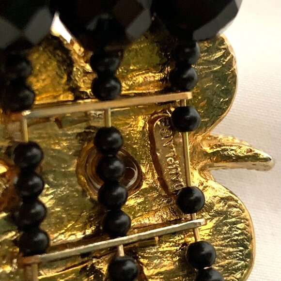 CAROL DAUPLAISE Faceted Black Bead Memory Bracelet with Rhinestone Medallion - Picture 5 of 6